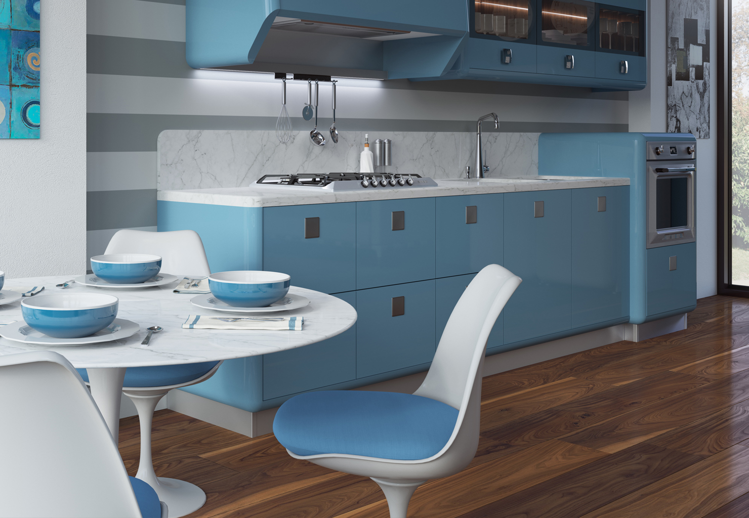 Какой цвет сочетается с синим в интерьере кухни фото